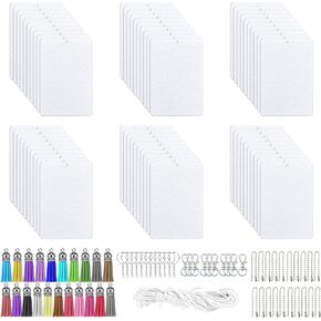 Allazone 120 PCS Sublimation Air Freshener Sheet Set 60 PCS Rectangle Car Scented Hanging Sheets Felt Air Freshener with Rope, Tassel, Wave Bead Chain for Car Home Use and Decor