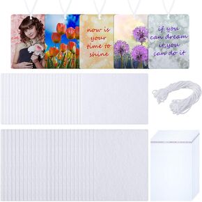 50 Pieces Air Freshener Sheets Sublimation Air Fresheners DIY Air Fresheners Scented Sheets Blank Car Air Freshener Sheets with 100 Pieces Packing Bags and Elastic Rope for Car Home Travel