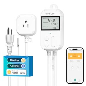 Meross Smart Wi-Fi جهاز التحكم في درجة الحرارة ترموستات 15A، يعمل مع Apple Home، Alexa، Google Home، SmartTings تبريد التدفئة للمنزل، تخمير التخمير، الحضانة، الدفيئة، الزواحف، حوض السمك