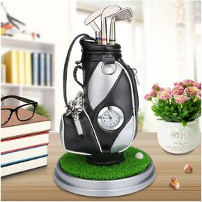 Mini Desktop Aluminum Alloy Golf Bag Pen Holder with Golf pens Clock 6-Piece Set of Golf Souvenir Event Souvenir Novelty Gift