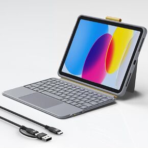 Keyboard Case for iPad 10th Generation,Bluetooth Wireless Detachable Magnetic Stand Rechargeable Keyboard with Folio Slim Compact Removable Cover with Trackpad, Backlit Keys,Wireless Keyboard