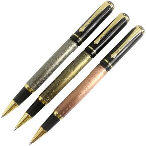 3 PCS 507 Classic Chinese Eight Horses Embossing Pattern Rollerball Pens in 3 Colors(Bronze, Ancient Silver, Red Copper) with Transparent Pen Pouch