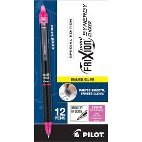 PILOT, FriXion Synergy Clicker Erasable, Refillable, Retractable Gel Ink Pens, Extra Fine Point 0.5 mm, Pack of 12, Pink Ink