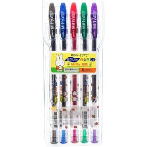 Dong-A Miffy Bunny, Gel Ink Rollerball Pens, 0.5mm, Assorted Colors (5 Color Set)