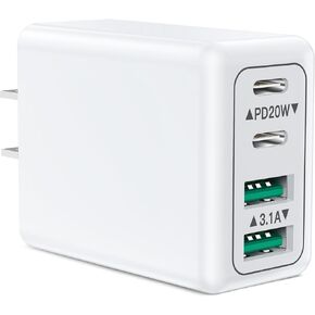 USB C Charger 40W, OKRAY 4-Port Dual USB-C USB-A Fast Charging Block QC+PD3.0 Power Adapter Brick Multiport Type C Wall Plug Compatible for iPhone 15 14 13 12 11 XR,iPad Mini/Air/Pro, GalaxyS23(White)