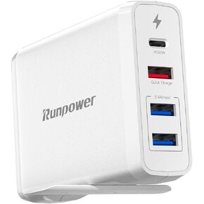 USB C Charger Runpower 90W 4-Port Fast Charger with 60W & 18W Quick Charge Ports and Dual USB A Ports 12W, USB C Wall Charger for MacBook Laptop, Phone, Tablet and More