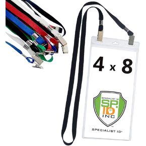 5 Pack - Extra Large 4 x 8 Inch Ticket & Event Credential Badge Holders with No Twist Double Sided Lanyards with Two Bulldog Clips, by Specialist ID (Assorted Colors)