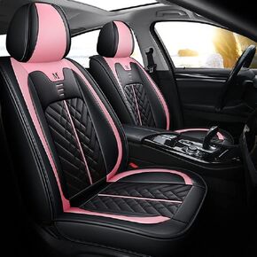 Cartoon Cat Car Seat Covers Luxury PU Leather Universal Auto Front & Rear Seat Protector Sedan SUV 5 Seats Full Set Universal Fit (Black-Pink) in Saudi Arabia