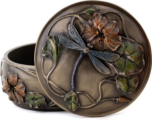 Top Collection Decorative Art Nouveau Dragonfly Jewelry Box - Hand Painted French Keepsake Accessory Storage Holder in Premium Cold Cast Bronze - 2-Inch Collectible Trinket Box in Saudi Arabia