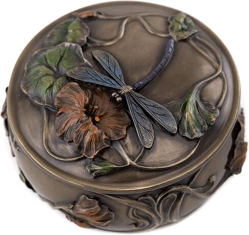 Top Collection Decorative Art Nouveau Dragonfly Jewelry Box - Hand Painted French Keepsake Accessory Storage Holder in Premium Cold Cast Bronze - 2-Inch Collectible Trinket Box in Saudi Arabia