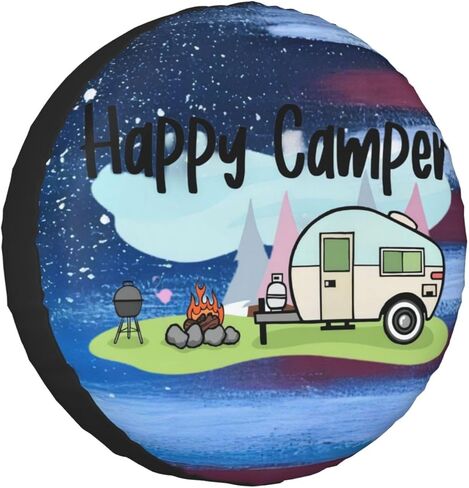 غطاء إطارات احتياطية من Happy Camper، غطاء عجلة الإطارات لمقطورة Rv SUV شاحنة تخييم ملحقات السفر 15 بوصة in Kuwait