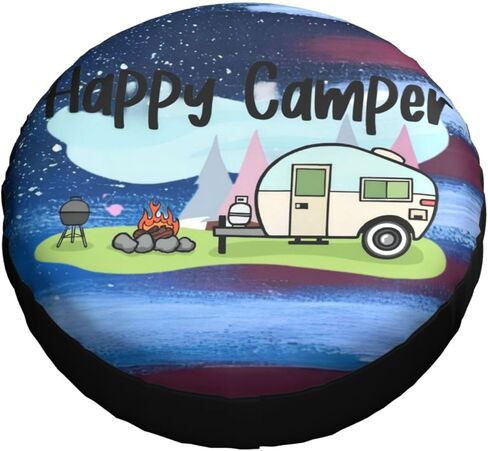 غطاء إطارات احتياطية من Happy Camper، غطاء عجلة الإطارات لمقطورة Rv SUV شاحنة تخييم ملحقات السفر 15 بوصة in Kuwait