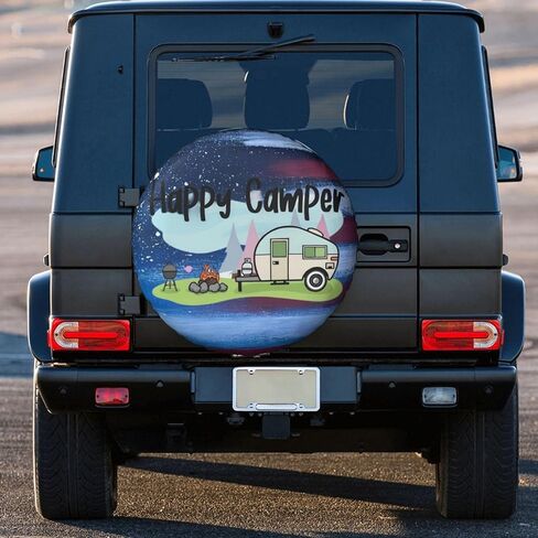 غطاء إطارات احتياطية من Happy Camper، غطاء عجلة الإطارات لمقطورة Rv SUV شاحنة تخييم ملحقات السفر 15 بوصة in Kuwait