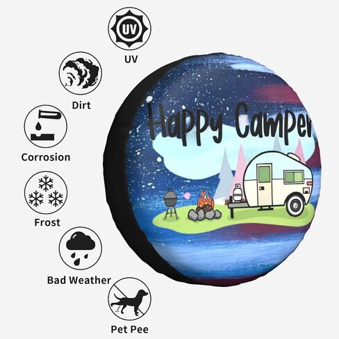 غطاء إطارات احتياطية من Happy Camper، غطاء عجلة الإطارات لمقطورة Rv SUV شاحنة تخييم ملحقات السفر 15 بوصة in Kuwait