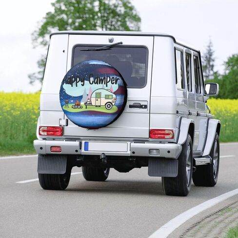 غطاء إطارات احتياطية من Happy Camper، غطاء عجلة الإطارات لمقطورة Rv SUV شاحنة تخييم ملحقات السفر 15 بوصة in Kuwait