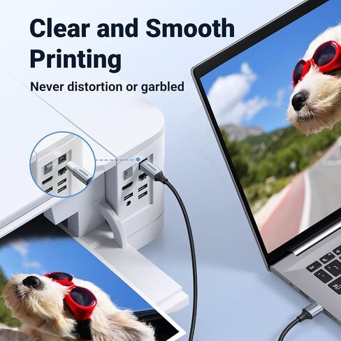 كابل طابعة UGREEN، بطول 6 أقدام USB A إلى B، سلك ماسح ضوئي USB مجدول من النايلون متوافق مع Epson وCanon وHP وBrother وDell وSamsung وPiano وDAC وLexmark وXerox والمزيد in Kuwait