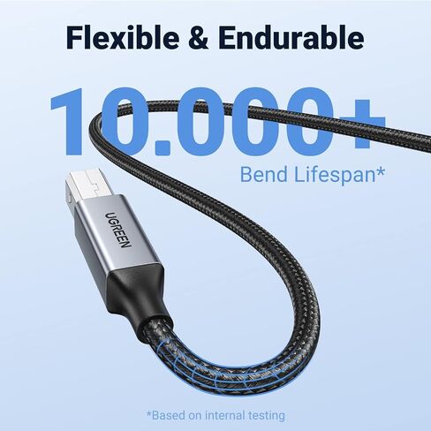 كابل طابعة UGREEN، بطول 6 أقدام USB A إلى B، سلك ماسح ضوئي USB مجدول من النايلون متوافق مع Epson وCanon وHP وBrother وDell وSamsung وPiano وDAC وLexmark وXerox والمزيد in Kuwait