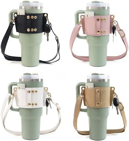 LBYZCASE حامل زجاجة مياه جلدي عتيق بحزام حامل لستانلي 40 أونصة و30 أونصة مع ملحقات كأس ستانلي، حزام قابل للتعديل، حامل بطاقة الائتمان، حلقة مفاتيح in Kuwait