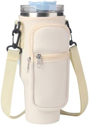 Water Bottle Carrier Bag with Handle For Stanley Tumbler 30/40oz, Bottle Pouch Holder with Adjustable Strap& Phone Pocket For Hiking Travelling Camping，Stanley Cup Accessories(Apricot) in Saudi Arabia