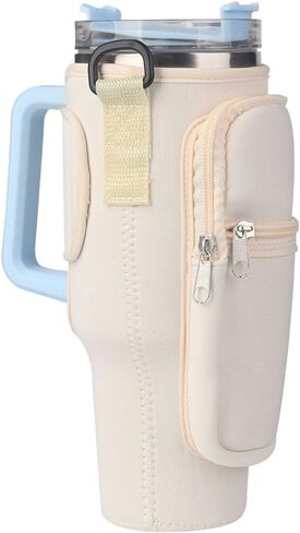 Water Bottle Carrier Bag with Handle For Stanley Tumbler 30/40oz, Bottle Pouch Holder with Adjustable Strap& Phone Pocket For Hiking Travelling Camping，Stanley Cup Accessories(Apricot) in Saudi Arabia