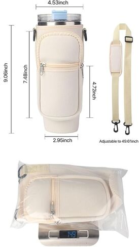Water Bottle Carrier Bag with Handle For Stanley Tumbler 30/40oz, Bottle Pouch Holder with Adjustable Strap& Phone Pocket For Hiking Travelling Camping，Stanley Cup Accessories(Apricot) in Saudi Arabia