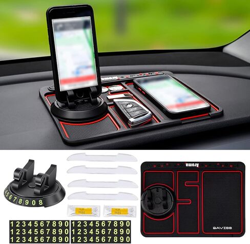 1 Pack Non-Slip Phone Pad for 4-in-1 Car, 360°Rotation Dash Holder, 9.8" x 7.5" Car Multifunctional Storage Mat, Auto Universal Cell Phone Navigation Frame Tray (Red) in Saudi Arabia