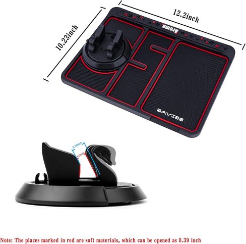 1 Pack Non-Slip Phone Pad for 4-in-1 Car, 360°Rotation Dash Holder, 9.8" x 7.5" Car Multifunctional Storage Mat, Auto Universal Cell Phone Navigation Frame Tray (Red) in Saudi Arabia