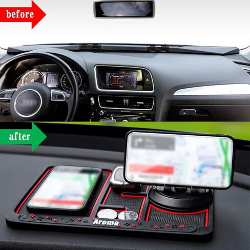 1 Pack Non-Slip Phone Pad for 4-in-1 Car, 360°Rotation Dash Holder, 9.8" x 7.5" Car Multifunctional Storage Mat, Auto Universal Cell Phone Navigation Frame Tray (Red) in Saudi Arabia