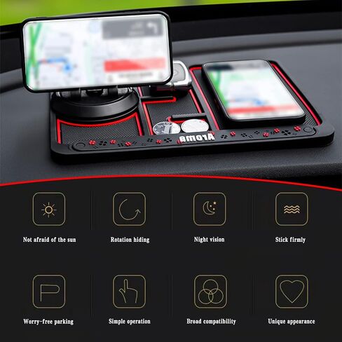 1 Pack Non-Slip Phone Pad for 4-in-1 Car, 360°Rotation Dash Holder, 9.8" x 7.5" Car Multifunctional Storage Mat, Auto Universal Cell Phone Navigation Frame Tray (Red) in Saudi Arabia