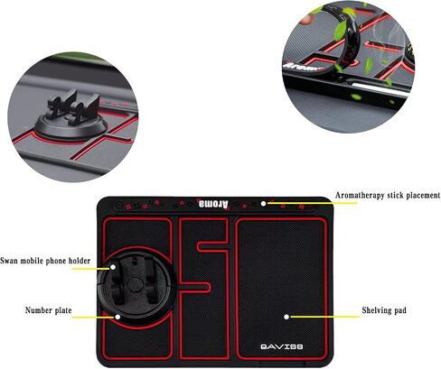 1 Pack Non-Slip Phone Pad for 4-in-1 Car, 360°Rotation Dash Holder, 9.8" x 7.5" Car Multifunctional Storage Mat, Auto Universal Cell Phone Navigation Frame Tray (Red) in Saudi Arabia