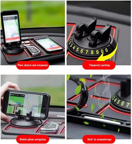 1 Pack Non-Slip Phone Pad for 4-in-1 Car, 360°Rotation Dash Holder, 9.8" x 7.5" Car Multifunctional Storage Mat, Auto Universal Cell Phone Navigation Frame Tray (Red) in Saudi Arabia