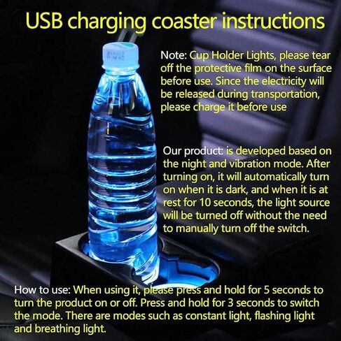 قطعتان من أضواء حامل أكواب السيارة LED للمعاقب، 7 ألوان متغيرة لشحن USB وسادة كأس مضيئة، مصباح LED للجو الداخلي (CFZ) in Saudi Arabia