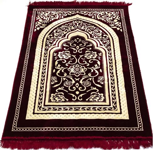 سجادة صلاة مخملية تركية إسلامية من Modefa - سجادة صلاة سميكة وعريضة وناعمة - للرجال والنساء - سجادة صلاة كبيرة - هدية العيد ورمضان - مع خرز قبعة الكوفية وشماعة سيارة - قطيفة مزدوجة زهرية سوداء in Kuwait
