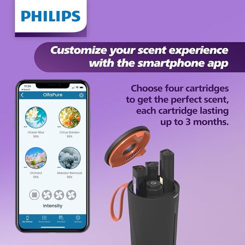 Philips OlfaPure 7300 Smart Car Aroma Scent Diffuser, 10 Long Lasting Car Fragrances to choose from, Premium Car Accessories for Men or Women, Portable Car Air Freshener | OP730BLKX1 in Saudi Arabia