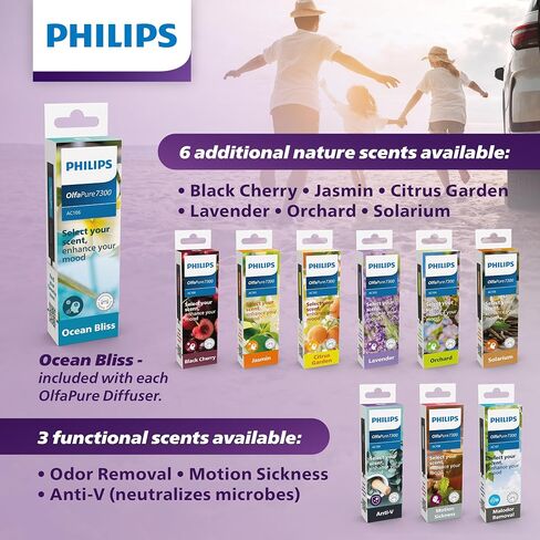 Philips OlfaPure 7300 Smart Car Aroma Scent Diffuser, 10 Long Lasting Car Fragrances to choose from, Premium Car Accessories for Men or Women, Portable Car Air Freshener | OP730BLKX1 in Saudi Arabia