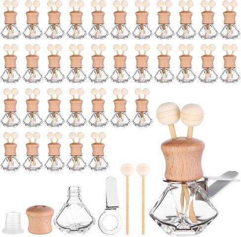60Pcs 8ml Car Air Freshener Bottle Diffuser Empty Clear Glass Essential Diffuser Oil Aromatherapy Fragrance Perfume Pendant Glass Vials with Vent Clip Wooden Caps Stick Fragrance Ornament in Saudi Arabia