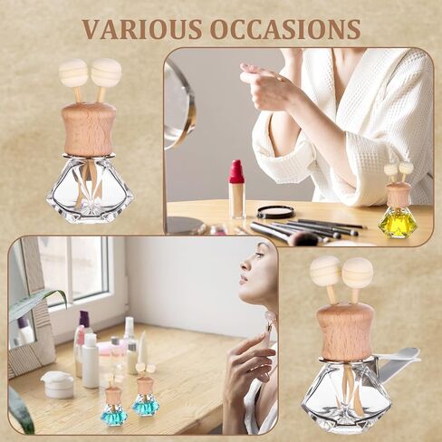 60Pcs 8ml Car Air Freshener Bottle Diffuser Empty Clear Glass Essential Diffuser Oil Aromatherapy Fragrance Perfume Pendant Glass Vials with Vent Clip Wooden Caps Stick Fragrance Ornament in Saudi Arabia