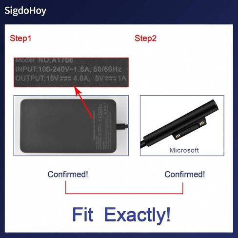 شاحن Surface Pro بقدرة 65 واط لجهاز Microsoft Surface Pro 9,8,7+,7,6,5,4,3,X, Surface Laptop Go 5,4,3,2,1, Surface Go 3,2,1 Tablet, Surface الكتاب 3 2 1، يدعم سلك طاقة محول التيار المتردد بقدرة 44 وات 36 وات in Kuwait