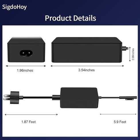 شاحن Surface Pro بقدرة 65 واط لجهاز Microsoft Surface Pro 9,8,7+,7,6,5,4,3,X, Surface Laptop Go 5,4,3,2,1, Surface Go 3,2,1 Tablet, Surface الكتاب 3 2 1، يدعم سلك طاقة محول التيار المتردد بقدرة 44 وات 36 وات in Kuwait