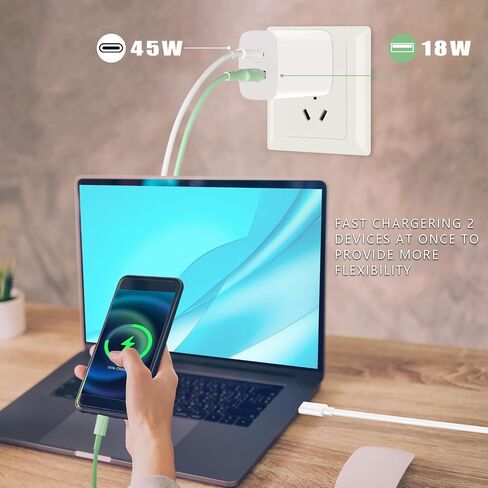 70W USB C Charger, GaN Charger PD USB C 2 Ports Power Adapter Foldable Compatible with Mac Pro/Air 13 14 15inch 2023/2022/2021/2020/2019/2018,M1/M2/M3, ipad pro and All USB-C Decices in Saudi Arabia