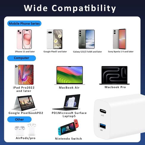 70W USB C Charger, GaN Charger PD USB C 2 Ports Power Adapter Foldable Compatible with Mac Pro/Air 13 14 15inch 2023/2022/2021/2020/2019/2018,M1/M2/M3, ipad pro and All USB-C Decices in Saudi Arabia