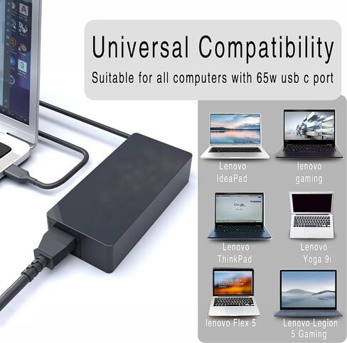 شاحن Chromebook 65W لـ DELL 45W USB C بديل شاحن الكمبيوتر المحمول Lenovo chromebook/ThinkPad T480 T80S T490 T490S/Yoga، HP، Asus، Samsung، Acer، Google Series Type C سلك الطاقة in Kuwait