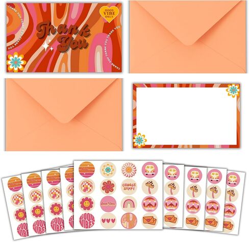Pack of 100 3x5 Inch Groovy Thank You Cards with Envelopes, Thank You Cards with 100 Envelopes and Groovy Stickers, Card stock Thank You Card, Thank You Cards Small Business, Cards and Envelopes in Saudi Arabia