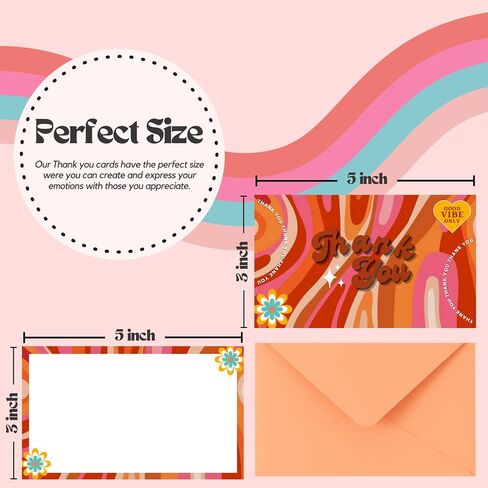 Pack of 100 3x5 Inch Groovy Thank You Cards with Envelopes, Thank You Cards with 100 Envelopes and Groovy Stickers, Card stock Thank You Card, Thank You Cards Small Business, Cards and Envelopes in Saudi Arabia