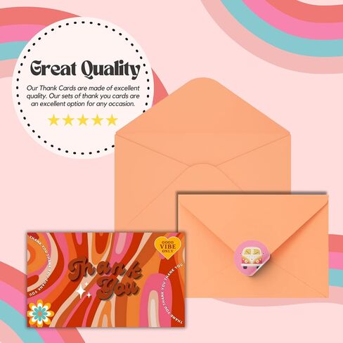 Pack of 100 3x5 Inch Groovy Thank You Cards with Envelopes, Thank You Cards with 100 Envelopes and Groovy Stickers, Card stock Thank You Card, Thank You Cards Small Business, Cards and Envelopes in Saudi Arabia