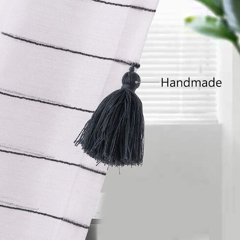 LORDTEX Handmade Tassels Sheer Curtains for Bedroom - Textured Faux Linen Curtains, Belgian Linen Light Filtering Back Tab and Rod Pocket Drapes for Living Room, 2 Panels, 52 x 54 inch, Blush in Saudi Arabia