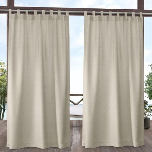 Biscayne Indoor/Outdoor Two Tone Textured Hook-and-Loop Tab Top Curtain Panel, 54"x96", Sand, Set of 2 in Saudi Arabia