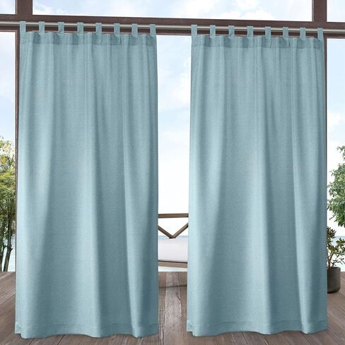 Biscayne Indoor/Outdoor Two Tone Textured Hook-and-Loop Tab Top Curtain Panel, 54"x96", Sand, Set of 2 in Saudi Arabia