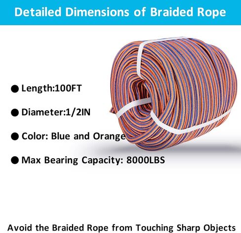 حبل شجرة أربوريست، 3/4 بوصة × 200 قدم، 24 حبل ثور بقوة تصل إلى 20000 رطل، قوة الشد، أزرق وأبيض in Kuwait