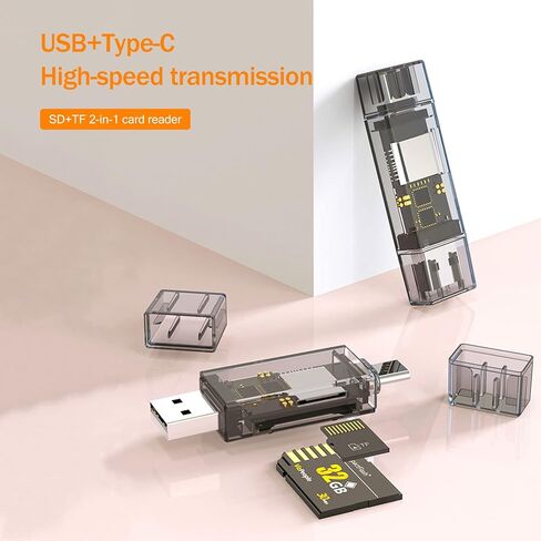 2 Pack USB SD Card Reader for PC, Micro SD Card to USB Adapter, Transparent Housing Dual USB and USB-C Plug Card Reader for Camera Memory Card Reader (2 Pack USB_USB-C) in Saudi Arabia